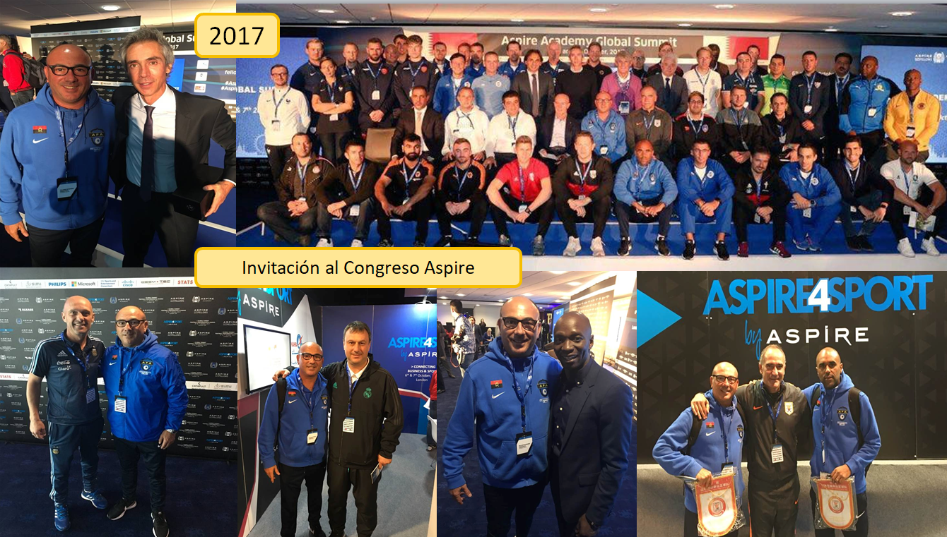 AFA en el Aspire Academy Global Summit, Londres 2017. Collage de diferentes momentos de la participación de AFA.
